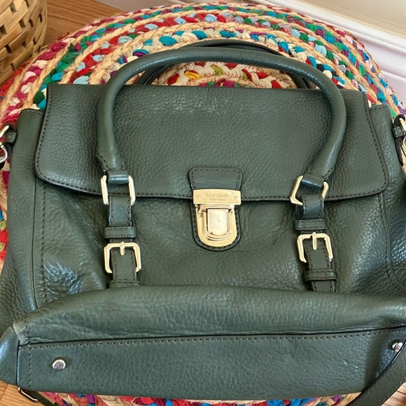 Kate Spade Lola Avenue Green Olive Army Leather Satchel Bag - Picture 3 of 9